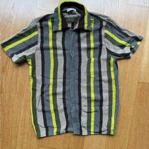CMMN SWDN size Small Striped Short Sleeve Shirt - Green, Gray, and Yellow
